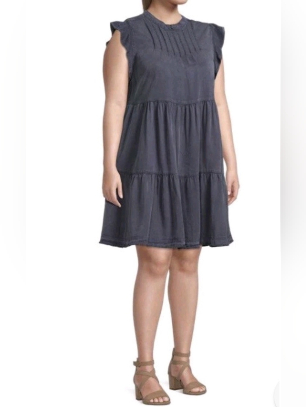 Terra & Sky Pin Tucked Babydoll Dress Slate Blue NWOT 2X ❤️